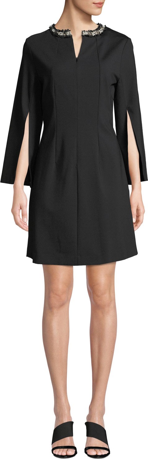 Misook Slit-Sleeve A-Line Ponte Dress