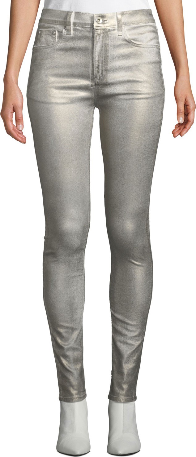 Rag & Bone High-Rise Coated Metallic Ankle Skinny Jeans
