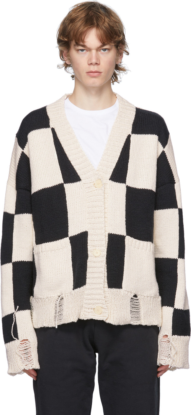 RHUDE - Black & White Check Hand-Knit Sweater