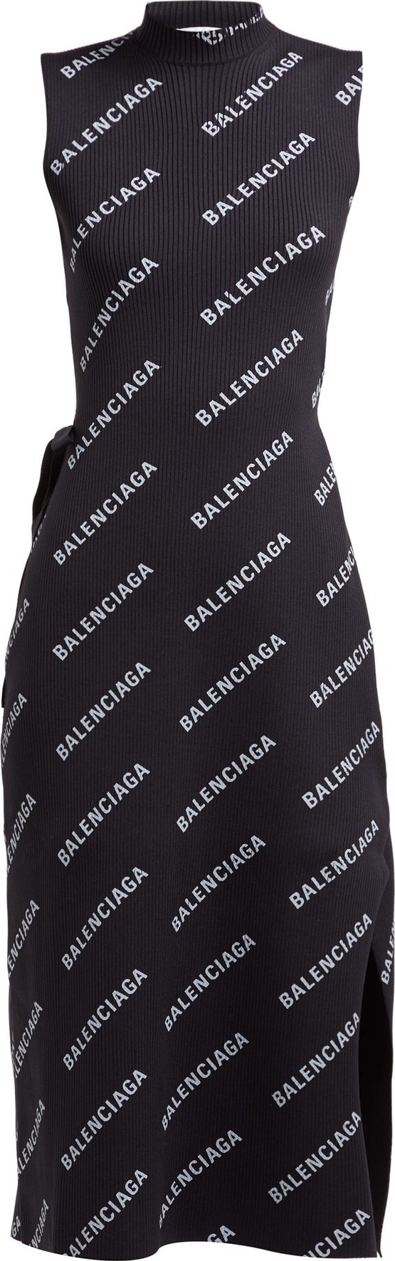 Balenciaga Logo-print ribbed wrap midi dress