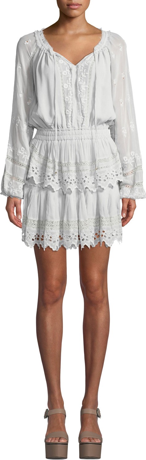 LOVESHACKFANCY Embroidered Popover Short Dress