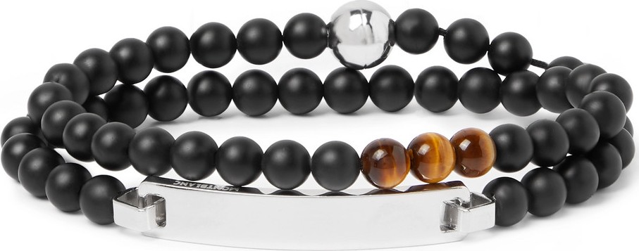 Montblanc James Dean Sterling Silver, Onyx and Tiger's Eye Beaded Bracelet