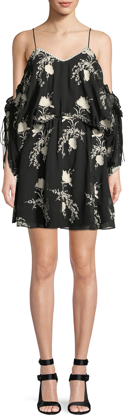 Alice + Olivia Holden Embroidered Cold-Shoulder Dress