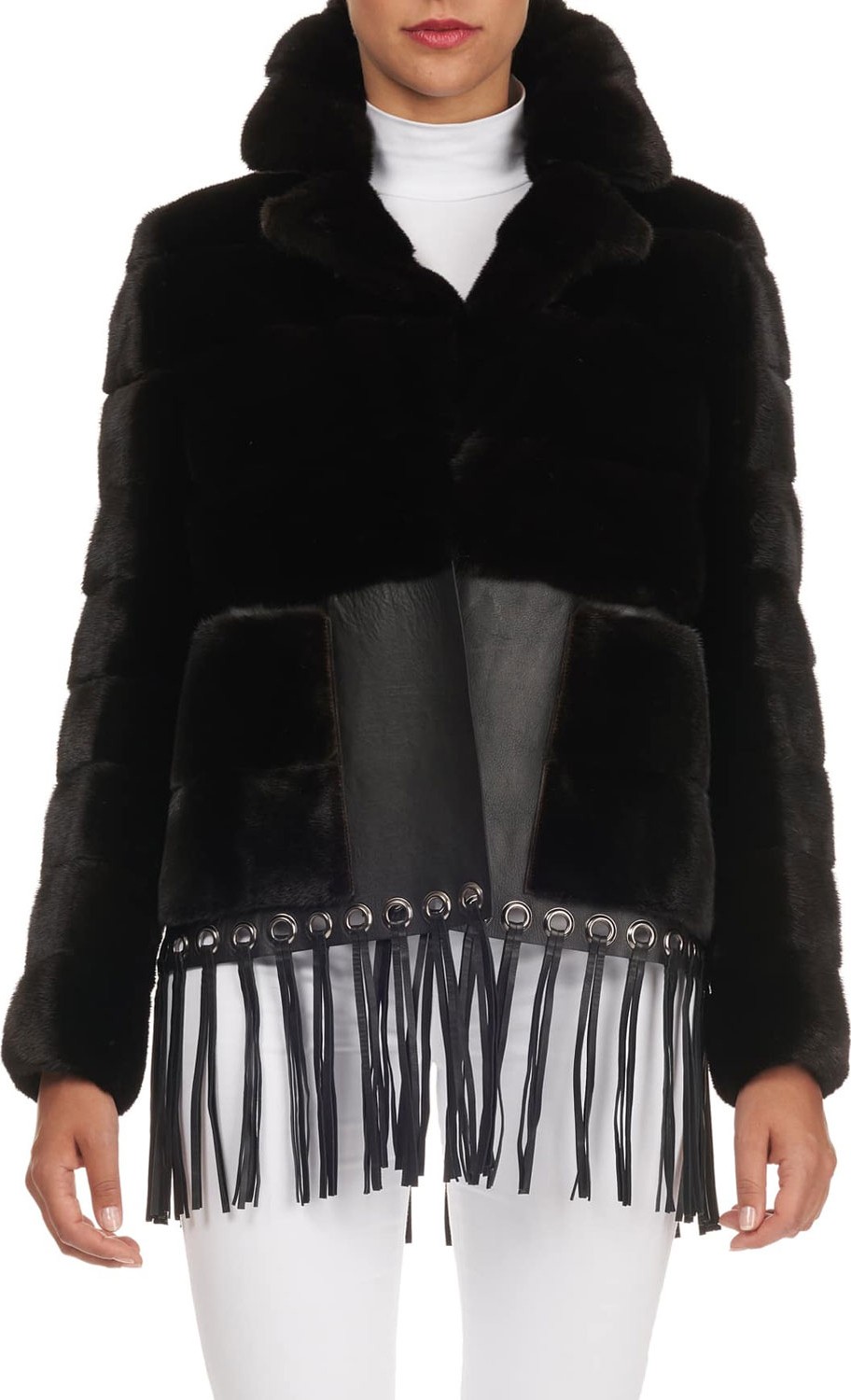 Gianfranco Ferre Fringed-Leather Hem Quilted Mink Fur Jacket