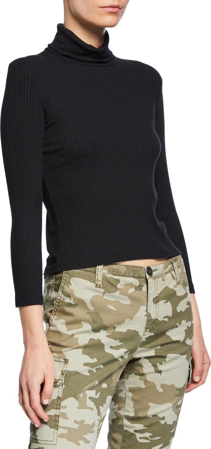 ATM Anthony Thomas Melillo Turtleneck 3/4-Sleeve Ribbed Crop Top