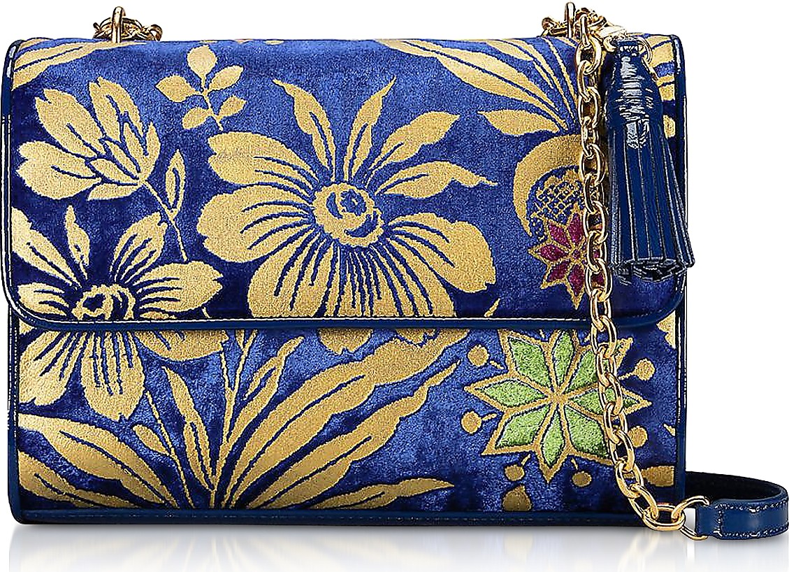 Tory Burch Cosmic Floral Velvet Fleming Medium Shoulder Bag