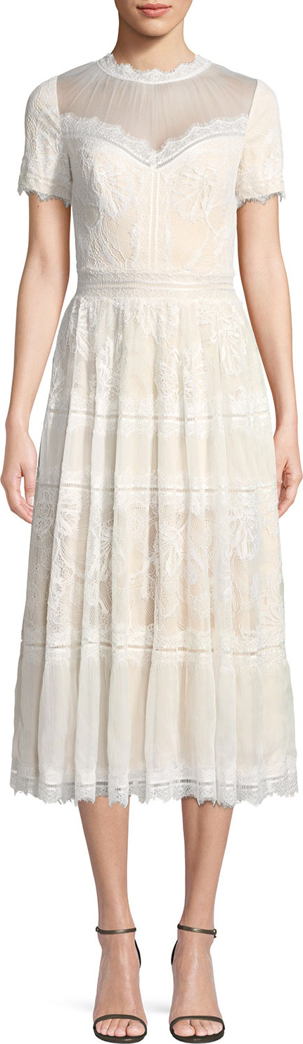 Tadashi Shoji Lace High-Neck Pleated A-Line Cocktail Dress