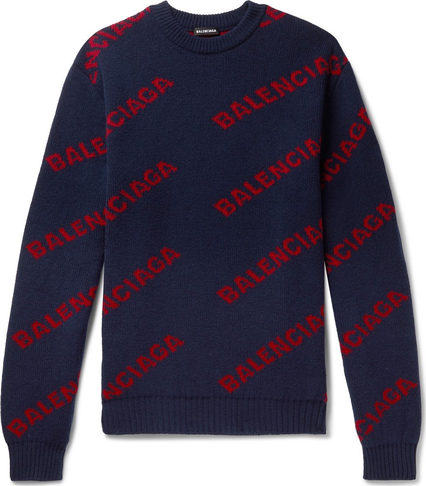 Balenciaga Logo-Intarsia Virgin Wool-Blend Sweater