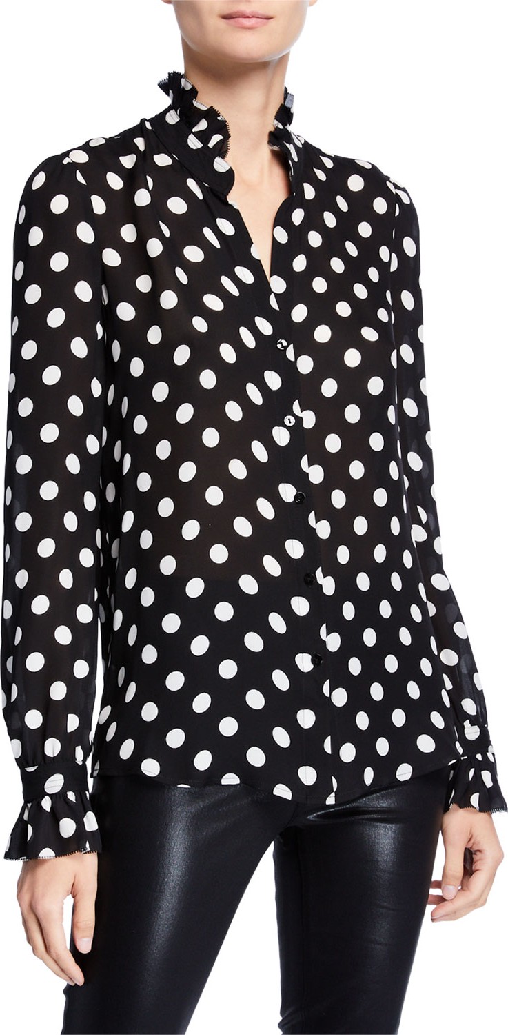L'AGENCE Carla Polka Dot High-Neck Victorian Blouse