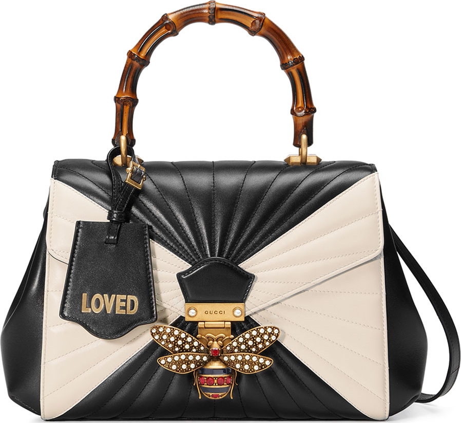 Gucci Queen Margaret Medium Quilted Leather Top-Handle Bag, Black/White