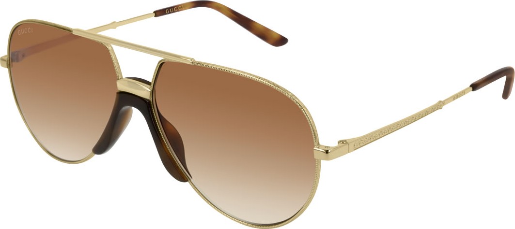 Gucci Engraved Metal Aviator Sunglasses w/ Contrast Nose Pad