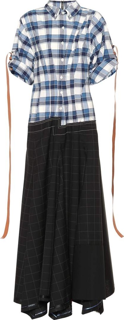LOEWE Checked cotton midi dress