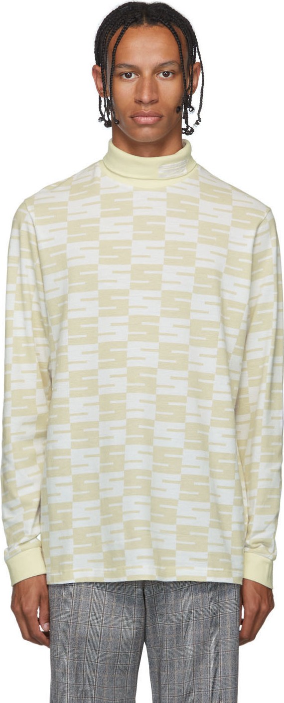 SSS World Corp White & Beige Logo Turtleneck