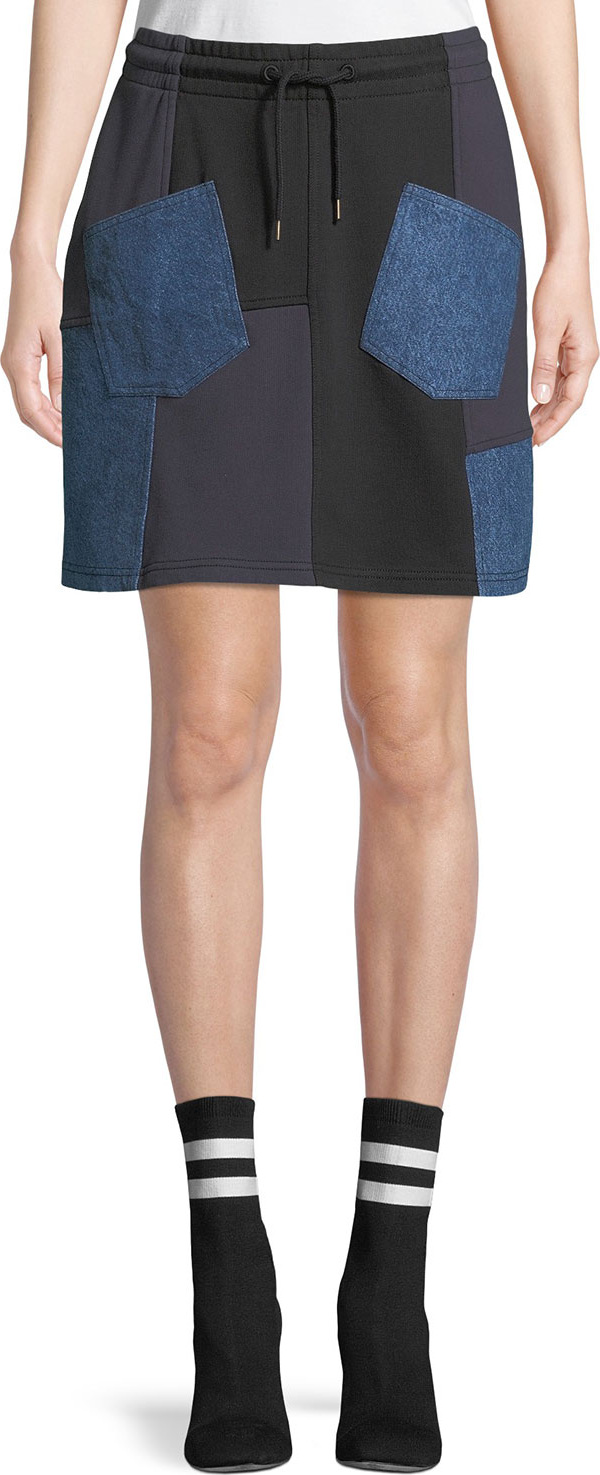 McQ - Alexander McQueen Denim-Patch Drawstring Short Skirt