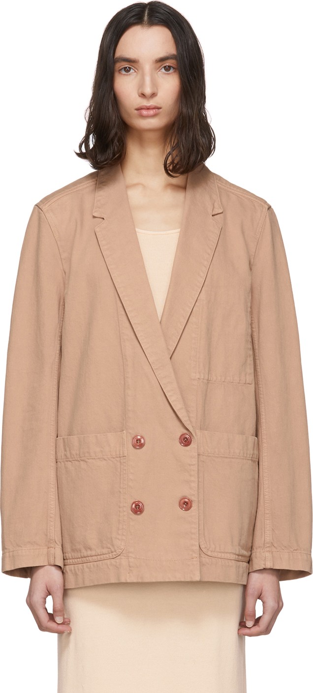 Lemaire SSENSE Exclusive Pink Denim Double-Breasted Jacket Lemaire SSENSE Exclusive Pink Denim Double-Breasted Jacket