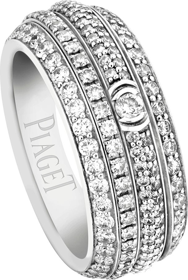 Piaget Possession Full Pave Diamond Band Ring in 18K White Gold, Size 54