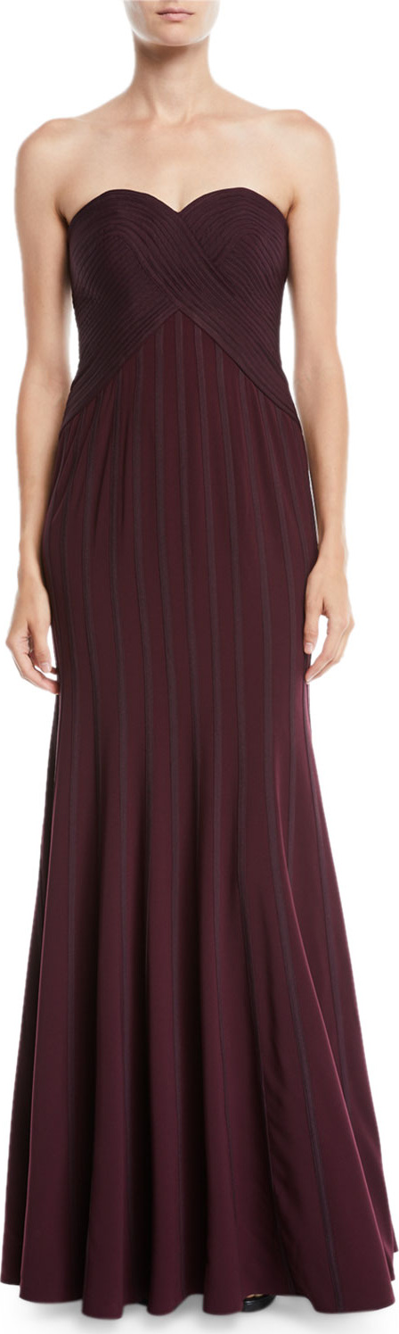 HALSTON HERITAGE Strapless Flowy Gown w/ Satin Strips