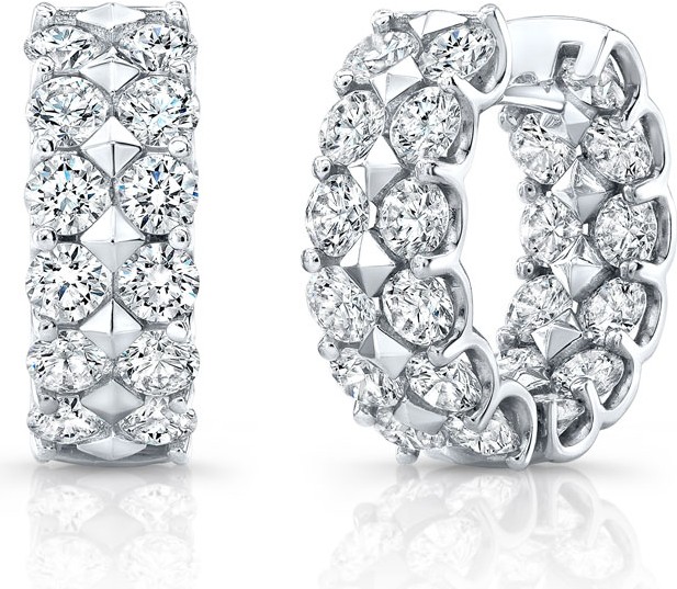 Norman Silverman 18k White Gold Small 2-Row Diamond Hoop Earrings
