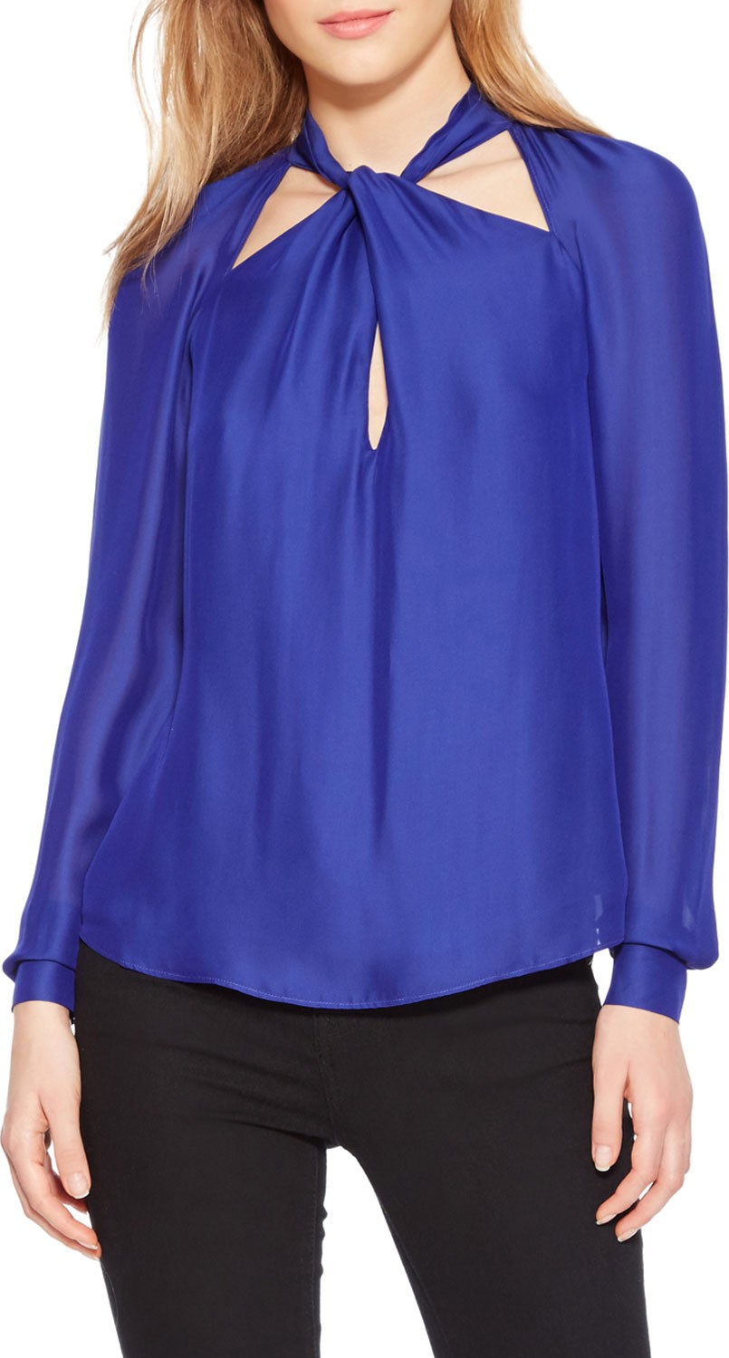 Parker Battista Twist-Front High-Neck Blouse