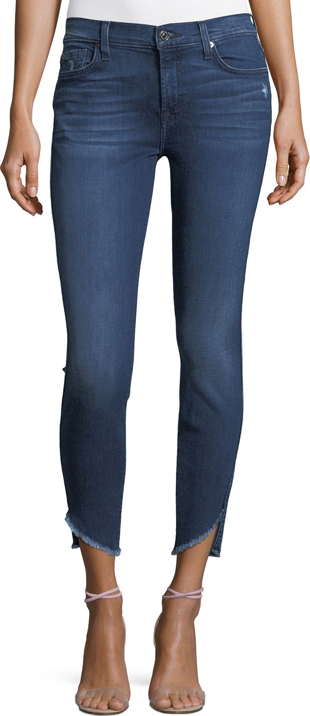 7 For All Mankind Skinny Ankle Jeans with Raw Angled Hem