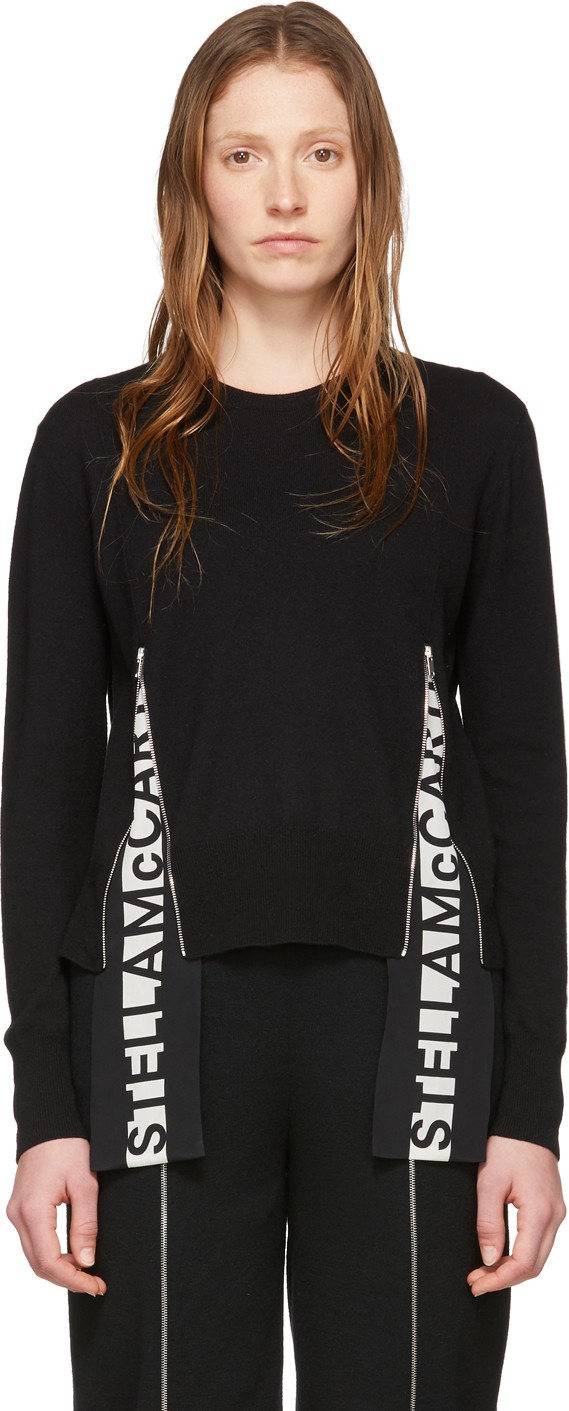 Stella McCartney Black Wool Logo Band Crewneck Sweater Stella McCartney Black Wool Logo Band Crewneck Sweater