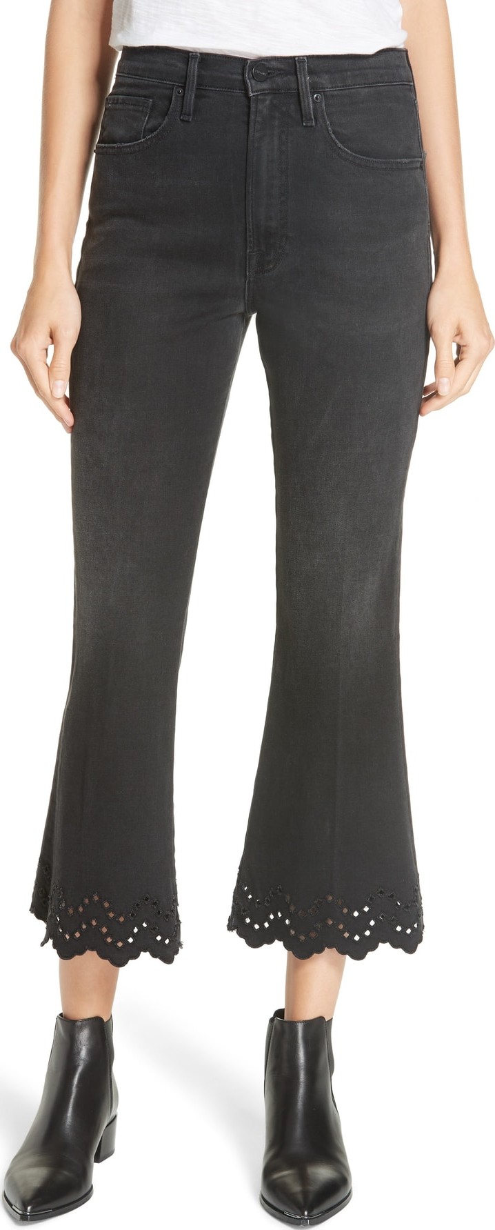 FRAME DENIM Schiffly High Waist Scalloped Hem Crop Flare Jeans