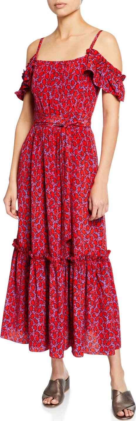 Derek Lam 10 Crosby Cold-Shoulder Printed Cami Dress with Ruffle Hem