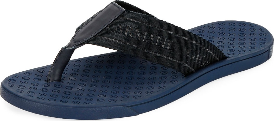 Giorgio Armani Men's Nylon-Web Thong Sandals, Blue