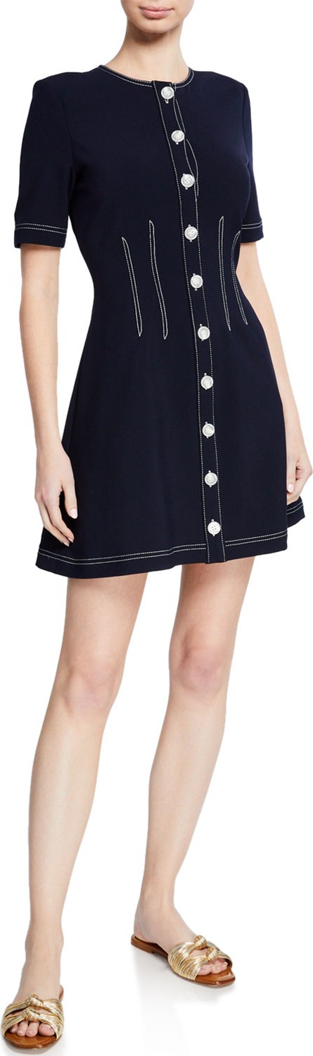Veronica Beard Mikel Short-Sleeve Button-Front Short Dress