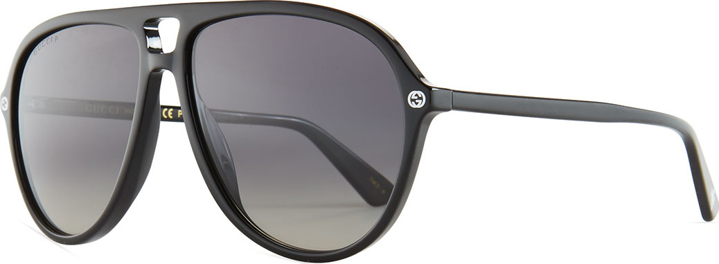 Gucci Oversized Acetate Aviator Sunglasses, Black/Gray