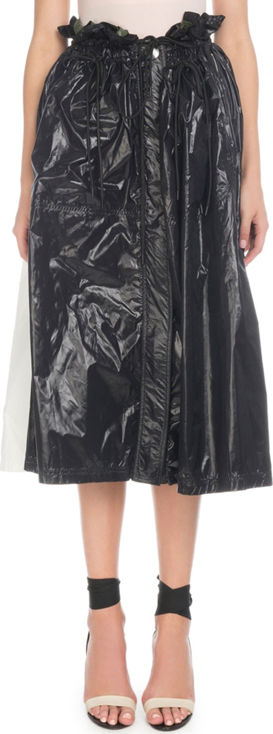 Proenza Schouler Paperbag-Waist A-Line Shiny Nylon Midi Skirt