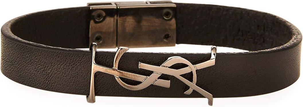 Saint Laurent Leather YSL Monogram Bracelet  Black  Size Small