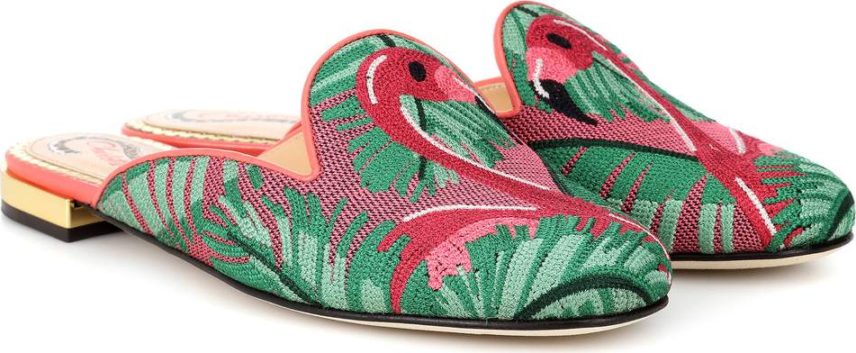 Charlotte Olympia Needlepoint flamingo slippers