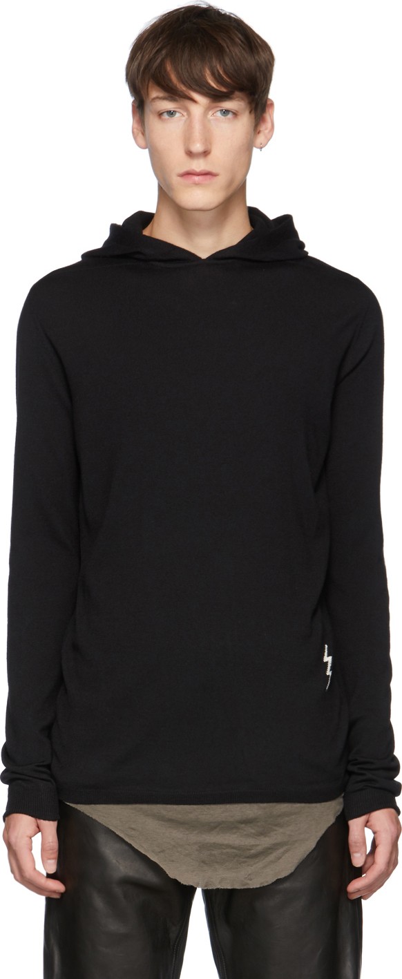 Rick Owens Black Knit Lighting Bolt Hoodie
