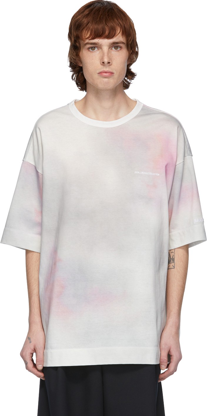 Juun.J Pink & Grey Logo Tie-Dye T-Shirt