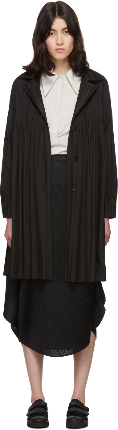 Pleats Please By Issey Miyake Black Janty Coat