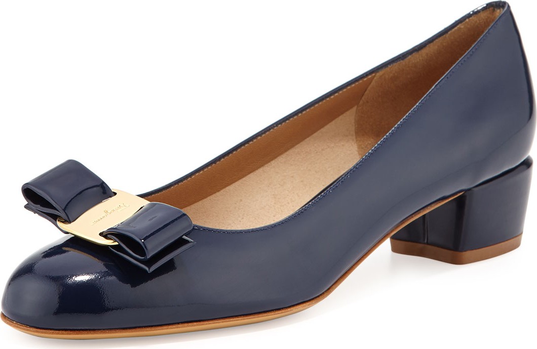 Salvatore Ferragamo Vara 1 Patent Bow Pumps, Oxford Blue Salvatore Ferragamo Vara 1 Patent Bow Pumps, Oxford Blue