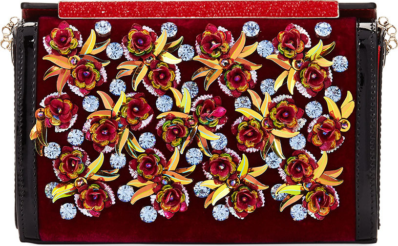 Christian Louboutin Vanite Rose-Embellished Velvet Clutch Bag