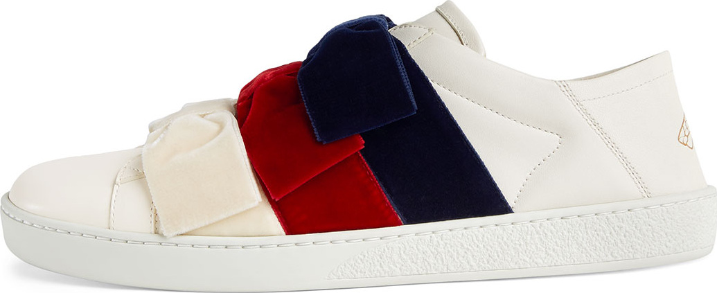 Gucci New Ace Low-Top Sneaker with Velvet Bows