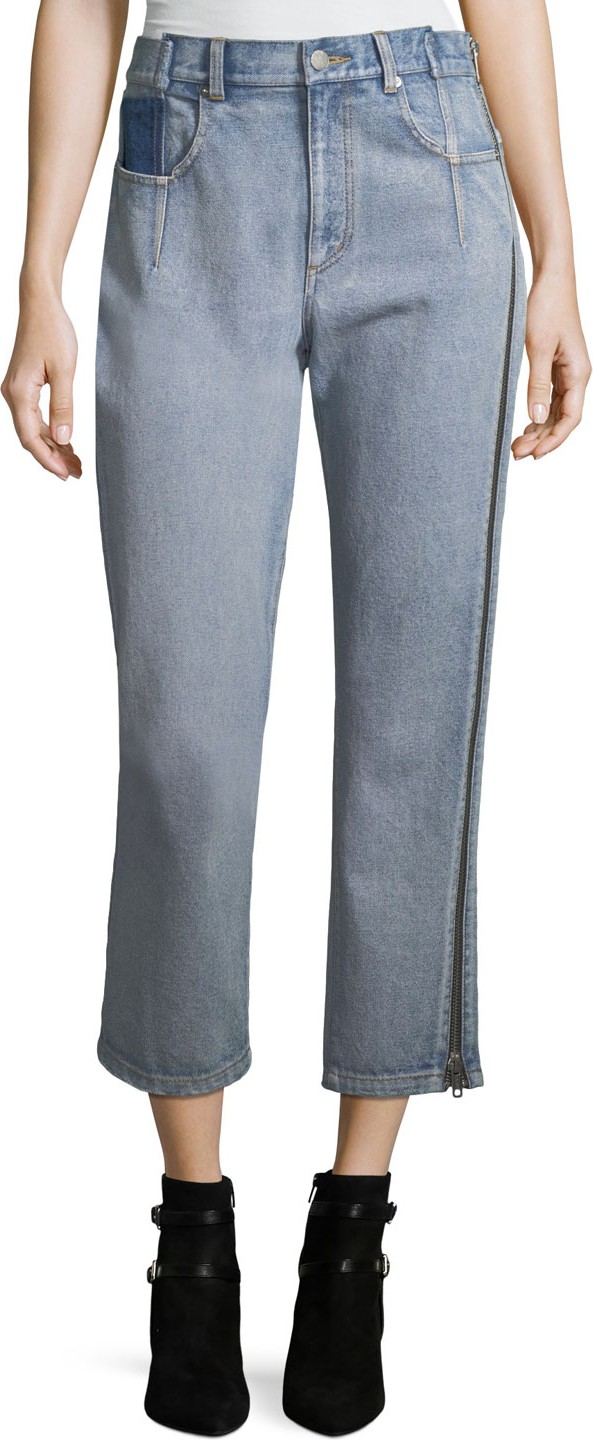 3.1 Phillip Lim Straight-Leg Cropped Jeans with Side Zipper Detail