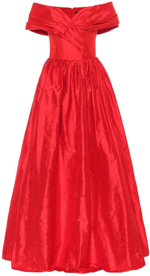 Rasario Off-the-shoulder silk-satin gown