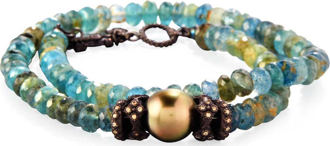 Armenta Old World Beaded Double-Wrap Bracelet with Diamonds