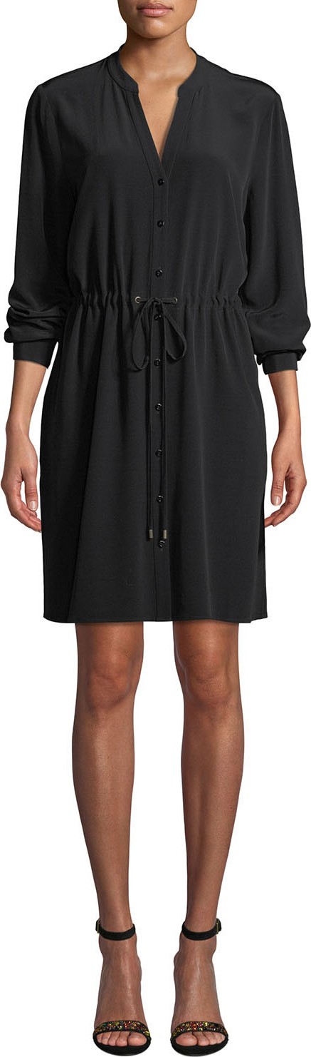 Eileen Fisher Long-Sleeve Crepe Drawstring-Waist Dress