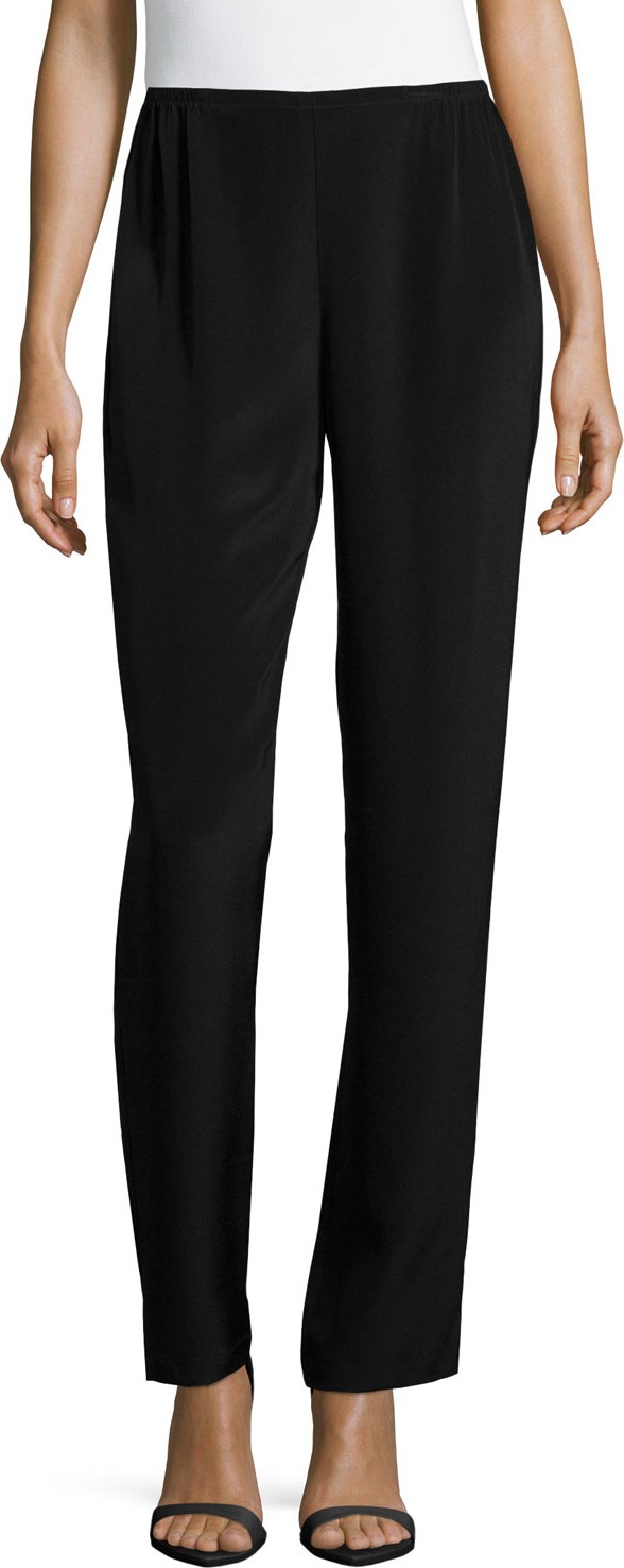 Caroline Rose Silk Crepe Straight-Leg Pants