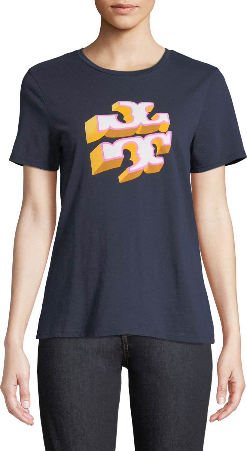 Tory Burch Shadow-Block Logo Crewneck Short-Sleeve Cotton Tee