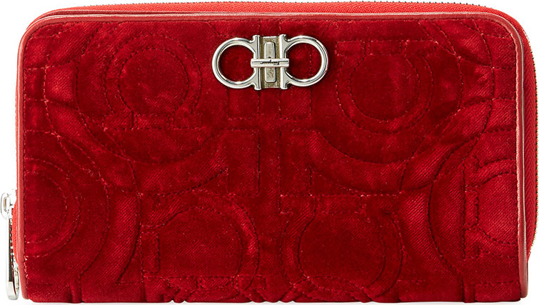 Salvatore Ferragamo Gancio Quilting Velvet Wallet on a Chain