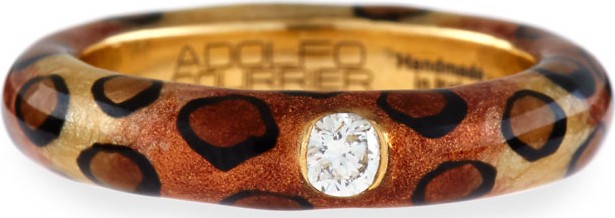 Adolfo Courrier Cheetah-Print Enamel Ring with One Diamond, Size 6.75