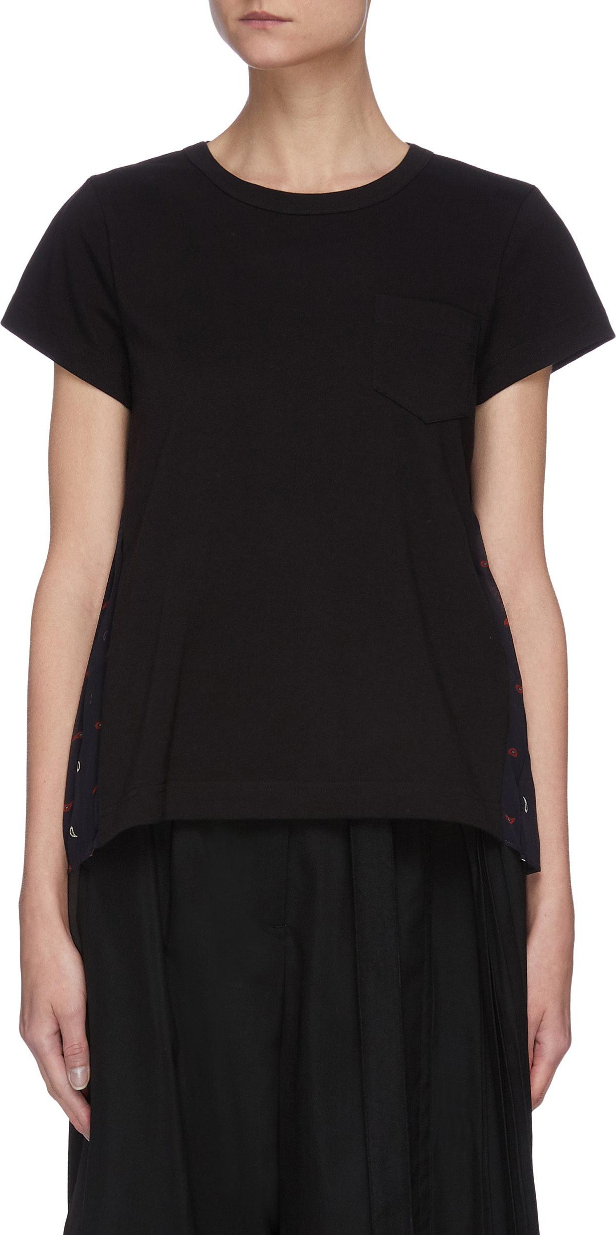 Sacai x Dr Woo bandana scarf paisley print pleated back short sleeve top