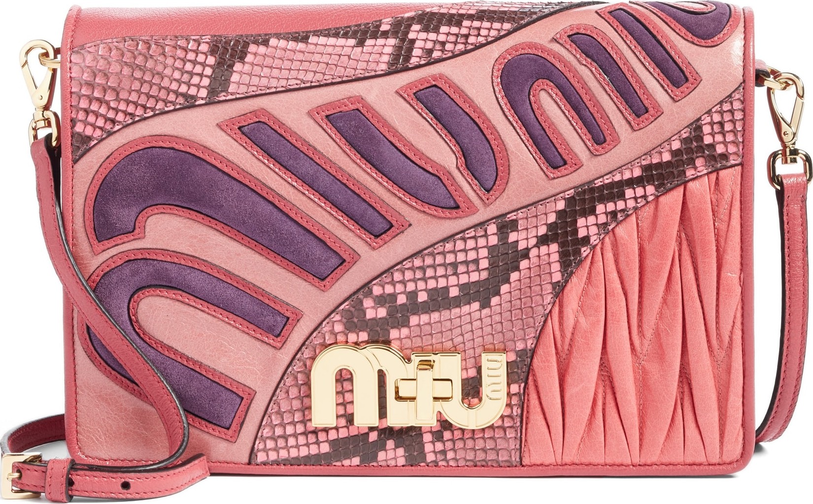 Miu Miu Madras Goatskin Leather Shoulder Bag with Genuine Python Trim