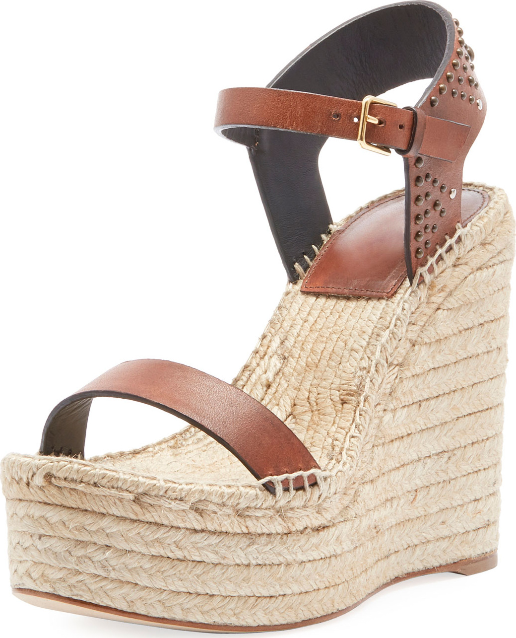 Saint Laurent Leather Platform Wedge Espadrille Sandal